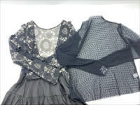 Set of 2  black floral lace-trim top and a sheer polka-dot top. 