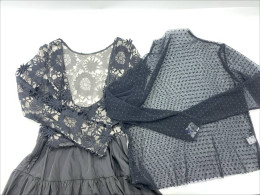 Set of 2  black floral lace-trim top and a sheer polka-dot top. 