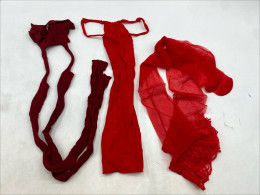 Set of 3 Frederick's of Hollywood red stockings with a lace garter belt. 