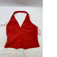 red halterneck suit waistcoat with front buttons and an open back. 