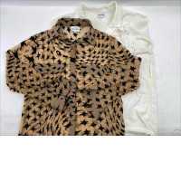 Set of 2 Leopard print long-sleeved shirt and white short-sleeved shirt for women. 