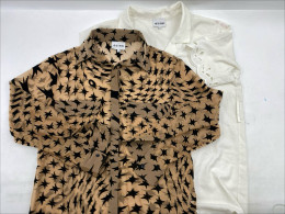 Set of 2 Leopard print long-sleeved shirt and white short-sleeved shirt for women. 