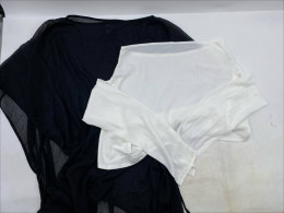  women's apparel including a black sheer top and a white long-sleeved top.