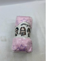  pink blanket featuring cartoon illustrations.