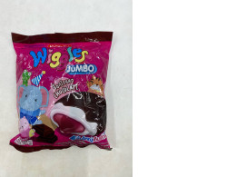 Wiggles Jumbo chocolate-coated marshmallows with strawberry jam filling.  