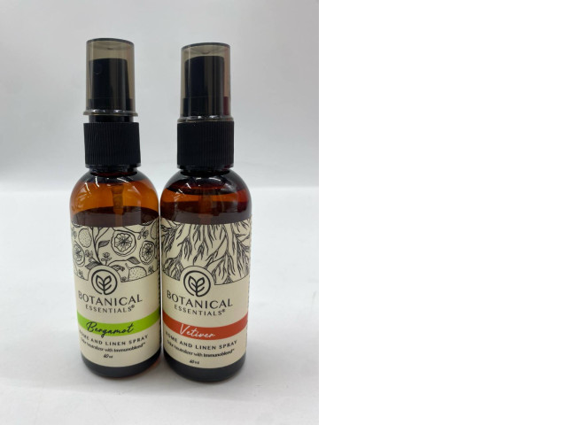 Set of 2 Botanical Essentials Bergamot Home & Linen Spray Botanical Essentials Vetiver Home and Linen Spray, 60ml. Set of 2 Botanical Essentials Bergamot Home & Linen Spray Botanical Essentials Vetiver Home and Linen Spray, 60ml.