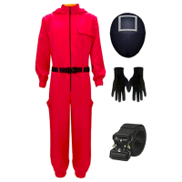 Set of 2 The red outfit is the game administrator uniform from Squid Games. Set of 2 The red outfit is the game administrator uniform from Squid Games.