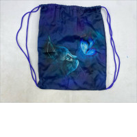Drawstring backpack with cat and butterfly pattern.