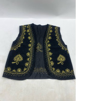 Afghan traditional men's black velvet waistcoat with heavy gold braided embroidery. 