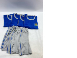 Set of 4 Blue sports shirt and shorts for students.