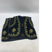 Set of 3  Afghan traditional men's black velvet waistcoat with heavy gold braided embroidery.