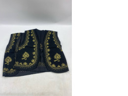 Set of 3  Afghan traditional men's black velvet waistcoat with heavy gold braided embroidery.