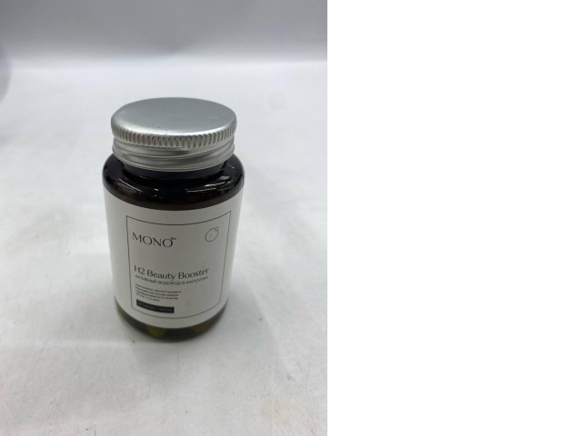 Bottle containing Mono H2 Beauty Booster capsules, a dietary supplement. 60 capsules Bottle containing Mono H2 Beauty Booster capsules, a dietary supplement. 60 capsules