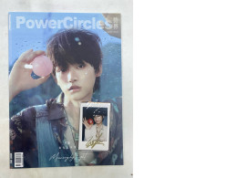 features Chinese actor and singer Zi Yu (real name Zheng Peng) on the cover of the August 2025 issue of PowerCircles magazine. The image also shows an autographed photo card of the celebrity. 