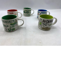 Set of 5 Glass, coffee mug with handle, Thai pattern.