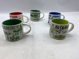 Set of 5 Glass, coffee mug with handle, Thai pattern. Set of 5 Glass, coffee mug with handle, Thai pattern.