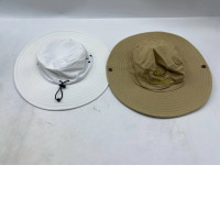 Set of 2 White and brown wide-brimmed camping hats. Set of 2 White and brown wide-brimmed camping hats.