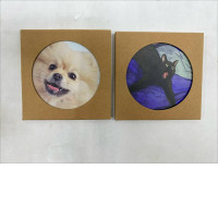 Set of 2 Dog and cat shaped mugs and coasters.