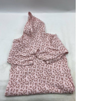 Women's white hooded sweatshirt with red pattern.