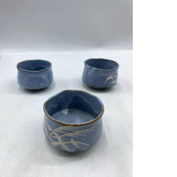 set of 3 Blue glazed tea cup