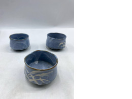 set of 3 Blue glazed tea cup set of 3 Blue glazed tea cup