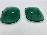 set of 2 Vintage style hand-blown green glass serving plate in a leaf shape from Dynasty Gallery. set of 2 Vintage style hand-blown green glass serving plate in a leaf shape from Dynasty Gallery.