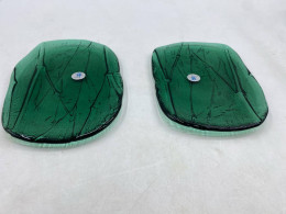 set of 2 Vintage style hand-blown green glass serving plate in a leaf shape from Dynasty Gallery. set of 2 Vintage style hand-blown green glass serving plate in a leaf shape from Dynasty Gallery.