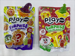 Set of 2 Play More Surprise Peeling Gummy candy in Halloween and Christmas themes.