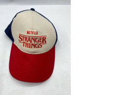 Adjustable trucker cap in red, white, and blue, featuring a Stranger Things design from Netflix.