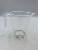  transparent plastic measuring jug, likely with a 1-liter 