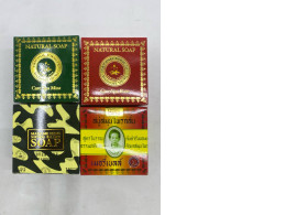 Set of 4 Madame Heng Natural Soaps: "Care Spa Mint", "Care Spa Rose", "Natural Balance" (camouflage design), "Merry Bell Original Formula" Herbal Soap.