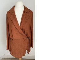 Free People Simone Notch Lapel short dress in Cinnabar color. Free People Simone Notch Lapel short dress in Cinnabar color.