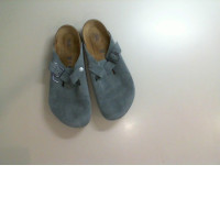 Gray men's moccasins