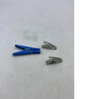 set of 3 Blue plastic clothes clips and stainless steel clothes clips.