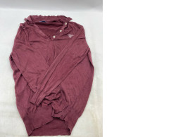 A dark red, long-sleeved sweater in a polo shirt style.