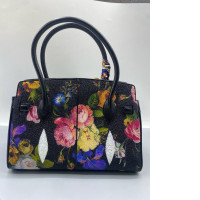 stingray leather top-handle handbag with a hand-painted floral pattern. 