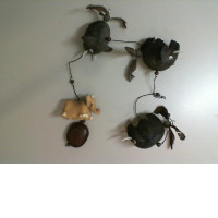 Wind chime made of coconuts in the shape of an elephant