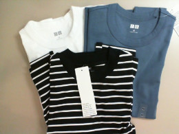 Set of 3 Uni Qlo T-shirts. White, blue, striped