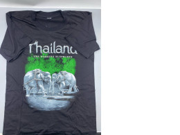 Thailand The Working Elephants" graphic t-shirt in black with a crew neck. 