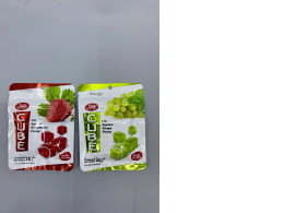 Set of 2 Jelly cubes, strawberry flavored jelly, grape flavored jelly.