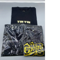 set of 3 These black t-shirts have patterns.