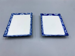 Set of 2 Yamashita Craft Fuchigiku Konori plates, which are diamond-shaped with a traditional underglaze blue and white chrysanthemum pattern. Set of 2 Yamashita Craft Fuchigiku Konori plates, which are diamond-shaped with a traditional underglaze blue and white chrysanthemum pattern.