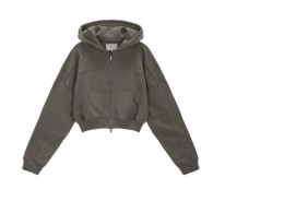 Dark gray hooded sweatshirt with a full-length zipper. #31 Dark gray hooded sweatshirt with a full-length zipper. #31