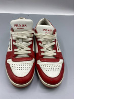 Prada Downtown Leather Sneakers in White and Red. Prada Downtown Leather Sneakers in White and Red.