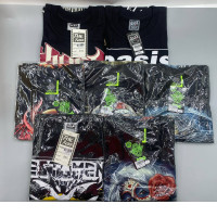 Set of 7 Black short-sleeved crew neck t-shirt with a pattern. Set of 7 Black short-sleeved crew neck t-shirt with a pattern.