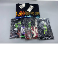 Set of 7 Black short-sleeved crew neck t-shirt with a pattern. Set of 7 Black short-sleeved crew neck t-shirt with a pattern.