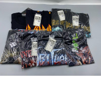 Set of 7 Black short-sleeved crew neck t-shirt with a pattern. Set of 7 Black short-sleeved crew neck t-shirt with a pattern.