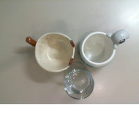 Set of 2 ceramic mugs + 1 glass cup