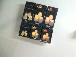 Set of 6 plastic battery-operated candles, 3 medium size + 3 small size