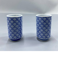set of 2 Blue sea wave patterned glass